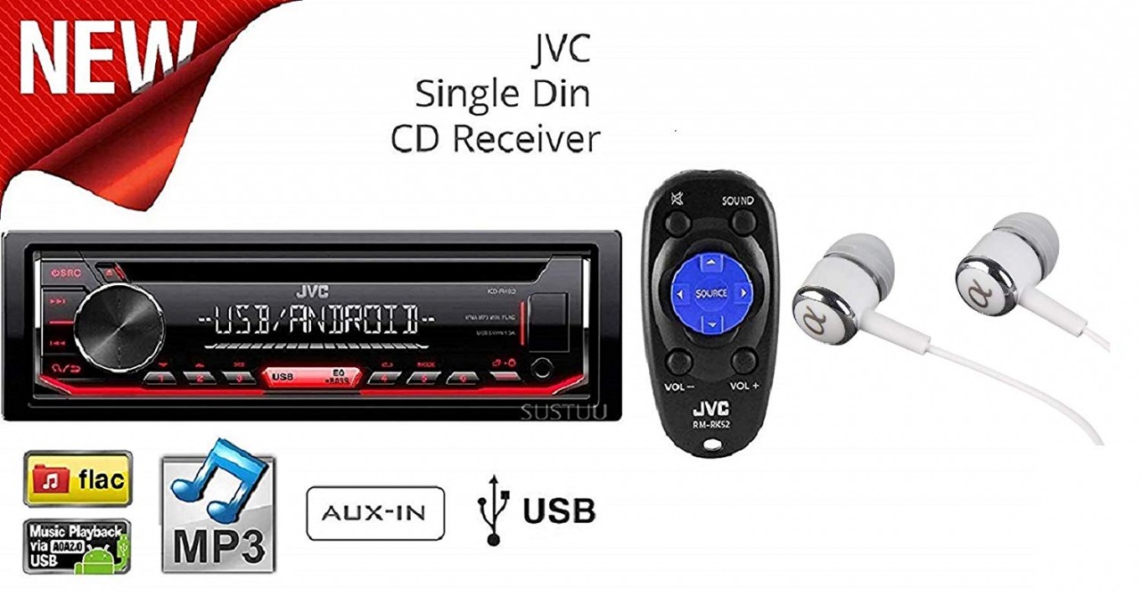 JVC Stereo Car Single DIN In-Dash CD MP3 Car Stereo Receiver Front USB AUX Inputs Android Control AM