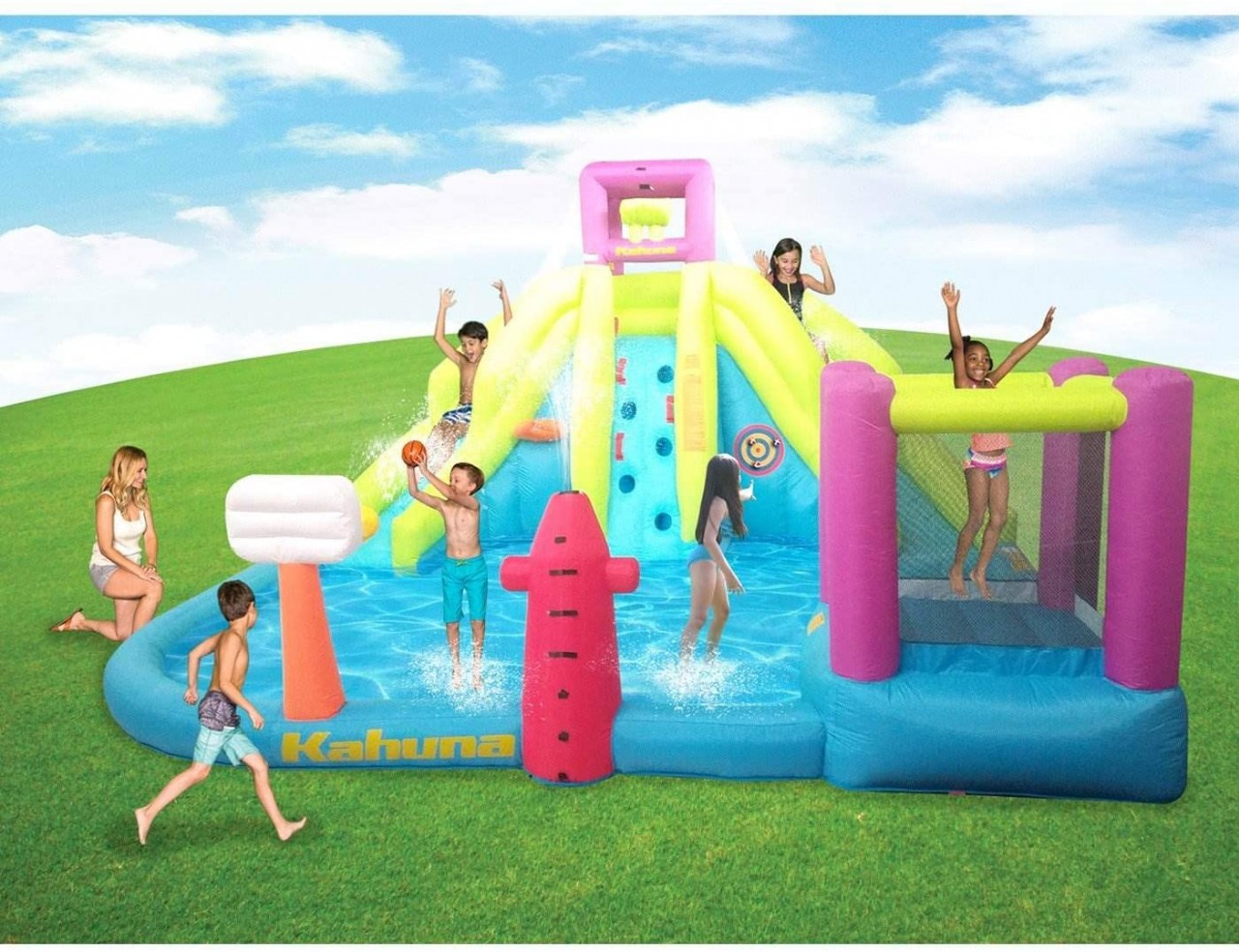 Kahuna Twin Peaks Outdoor Inflatable Kiddie Water Park Pool w/Slide
