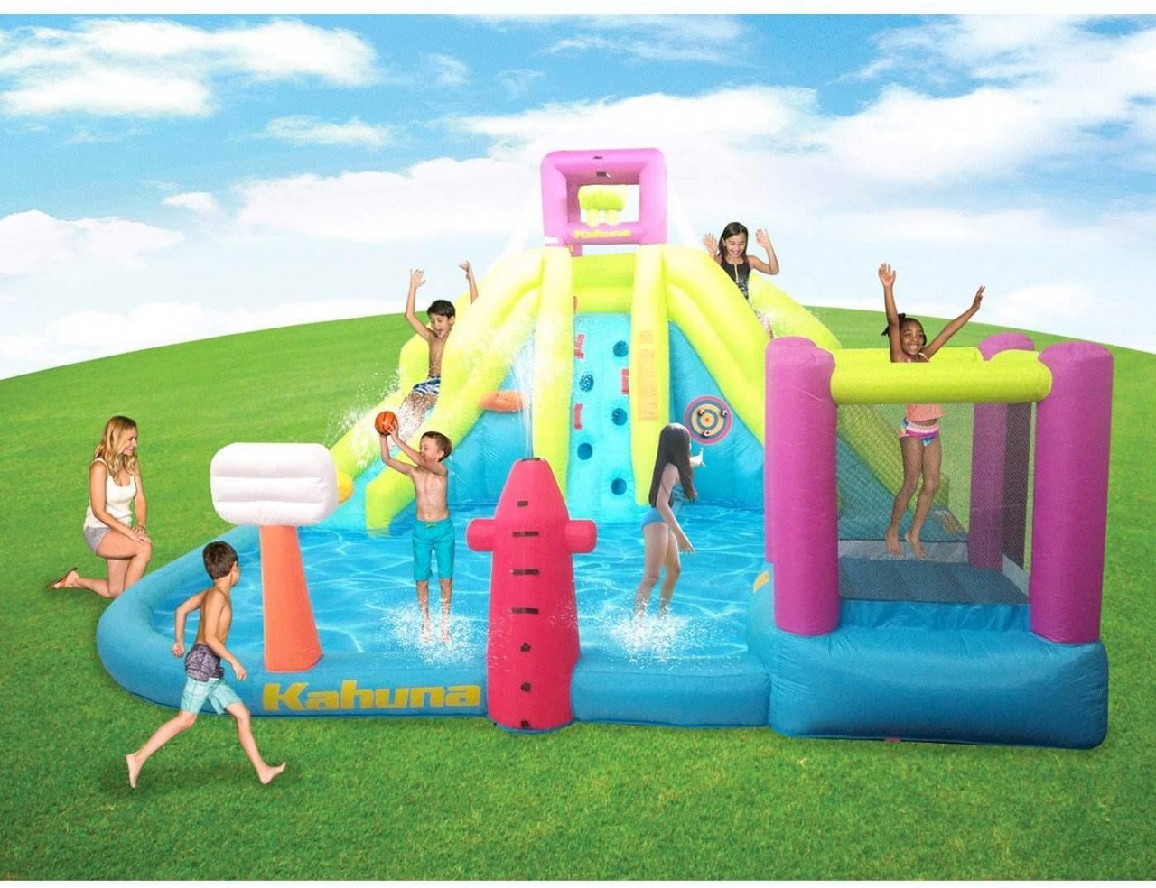 kahuna twin falls outdoor inflatable splash pool backyard water slide park