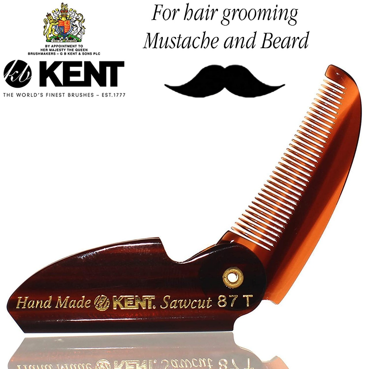 Kent 87T Pocket Comb Beard Comb for Mustache and Beard - Travel Kit Sized Beard Comb for Grooming