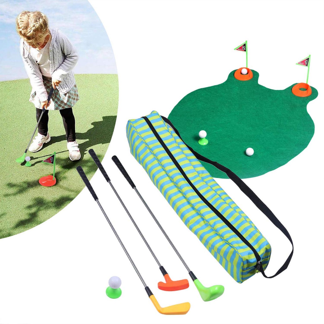 Kids Golf Club Toys - Best Golf Clubs, Putting Green Mat, & Mini Golf Bag Play Set for Toddler & Pr