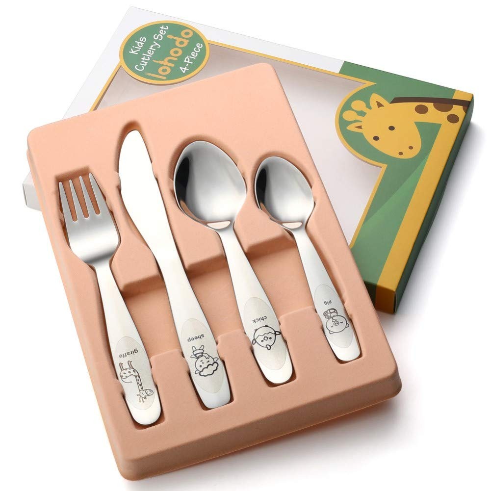 Kids Silverware Set Toddler Utensils 18/8 Stainless Steel 4PCS Fork Spoon and Knife Cutlery Child