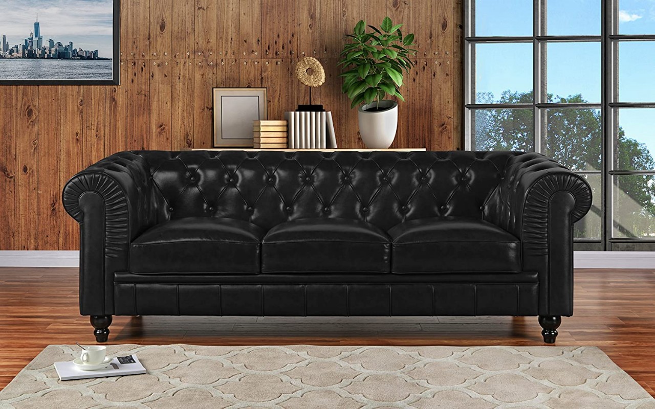 Leather luxury chesterfield sofa designs Furniture Classic Sofas, Large, Black