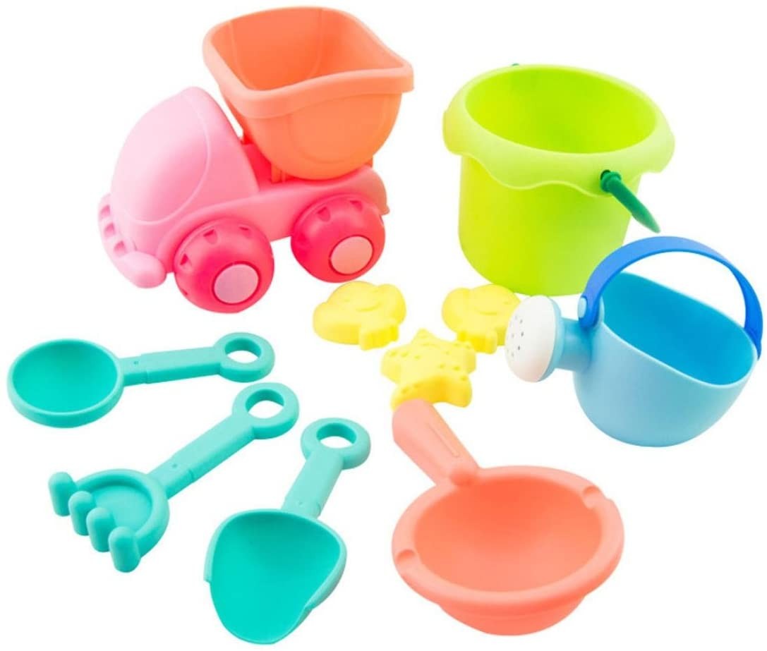 Leegor 10Pcs Kids Soft Silicone Beach Toys Sandbeach Castle Bucket Spade Shovel Rake Water Tools