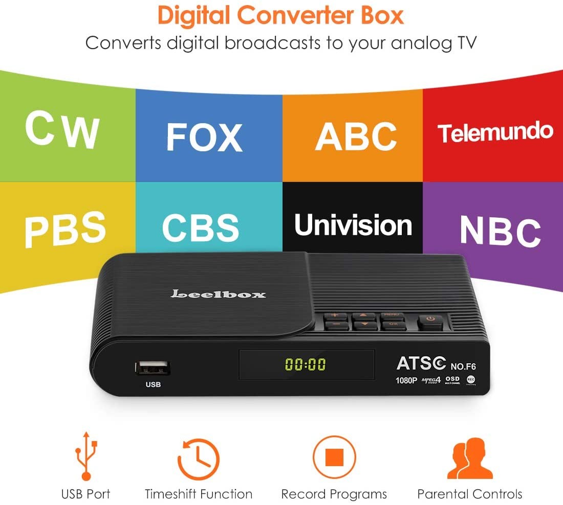 Leelbox Converter Box, 1080P ATSC Digital Tuner Box for Analog TV, Supports Recording PVR, Live TV