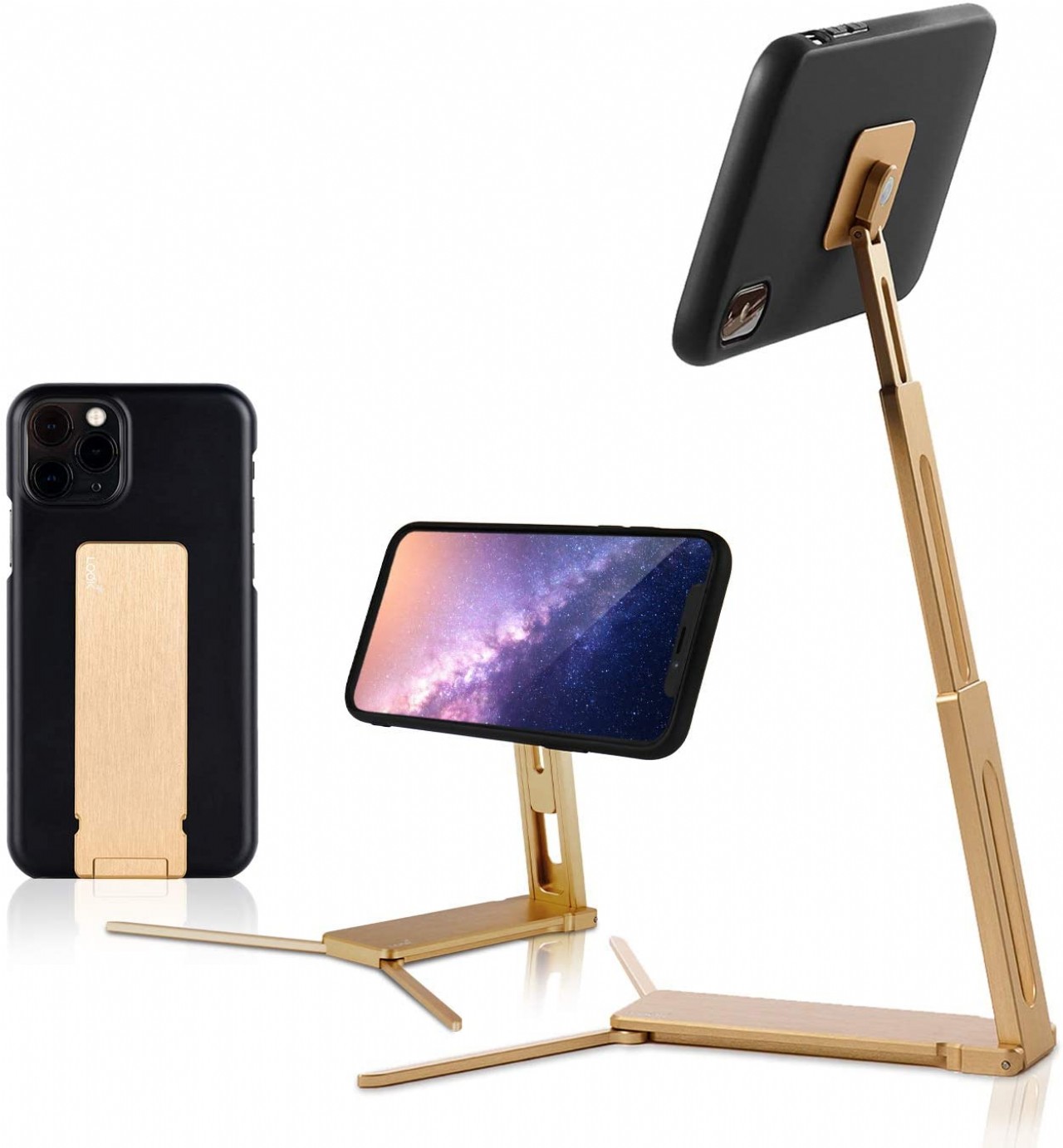 Lookstand + Detach Mount Gold Adjustable Cell Phone Stand Compatible with iPhone & Android - Cell