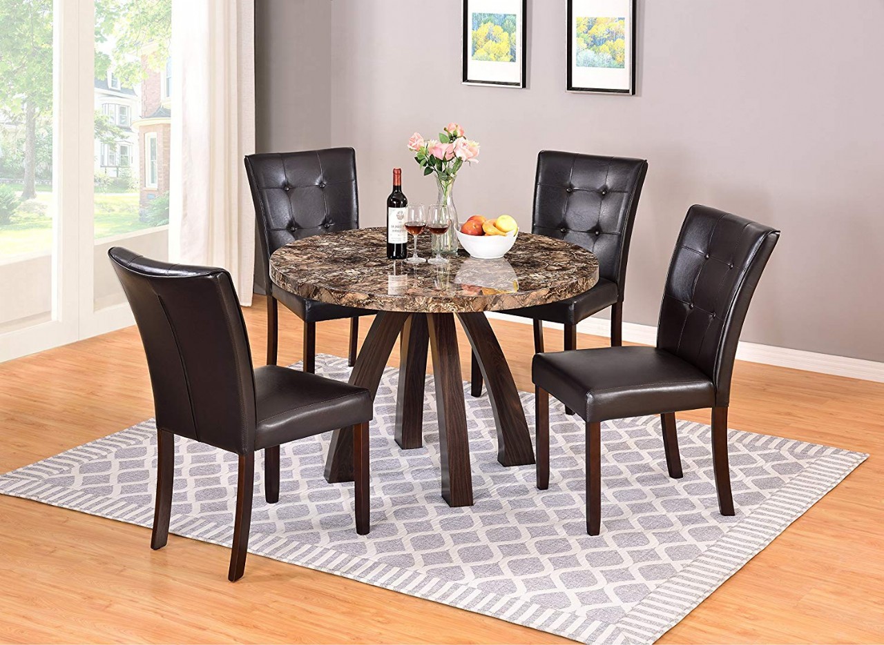 Marble Dining Room Kitchen Set 1 Table with 4 Chairs contemporary marble-look veneer table top