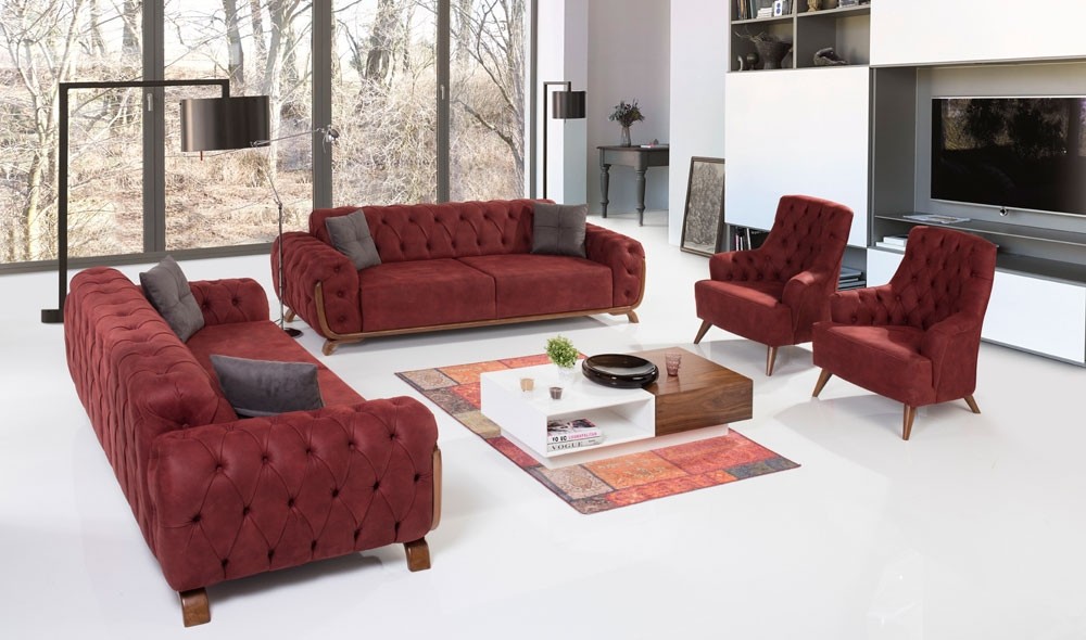 Maroon Luxury Chesterfield Sofa Set