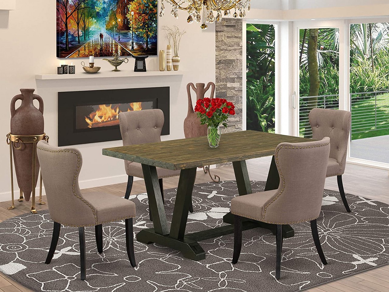 Modern kitchen table and 4 attractive parson dining chairs dining room rectangular table