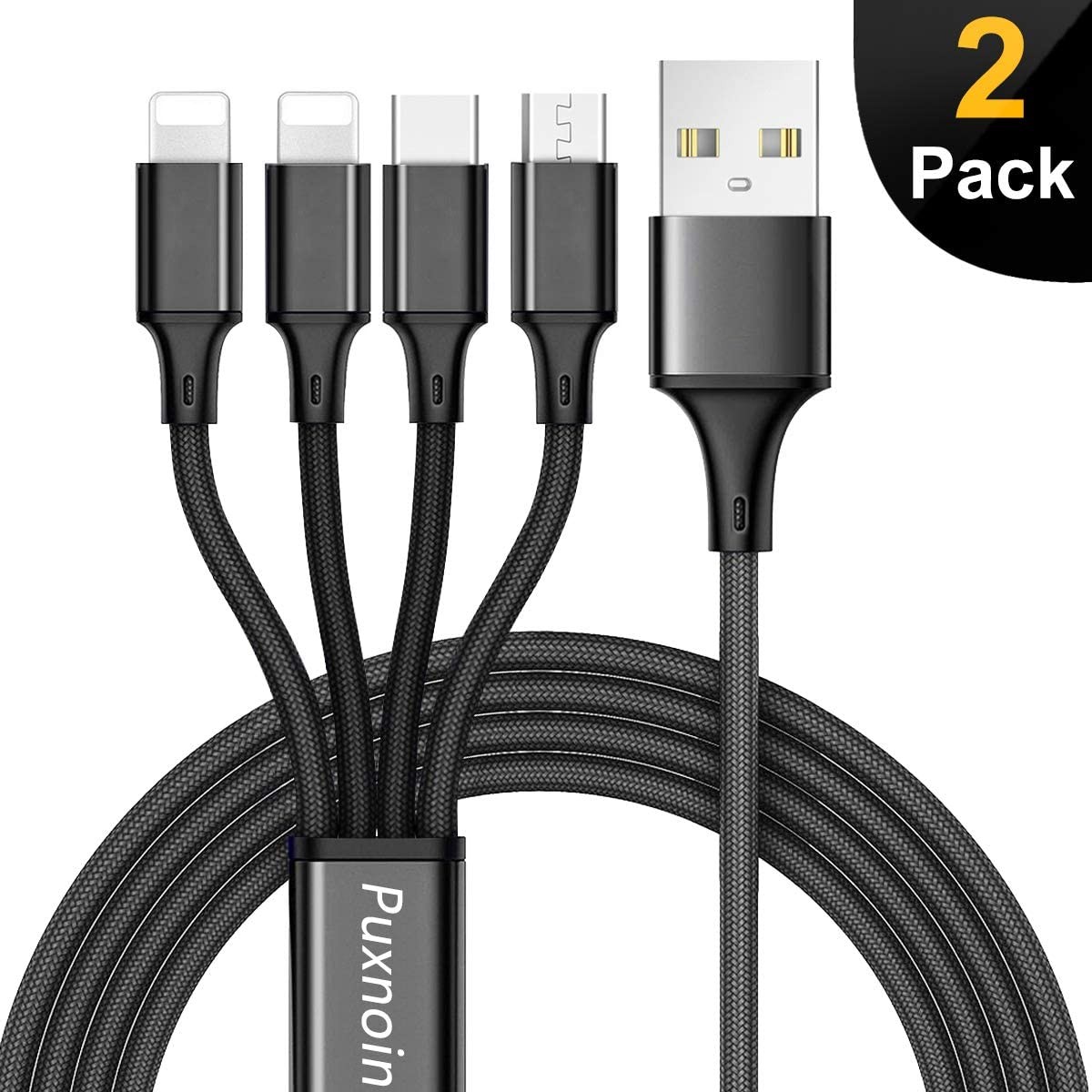 Multi Charging Cable, Multi Charger Cable 2Pack 4FT Nylon Braided Universal 4 in 1 Multiple USB