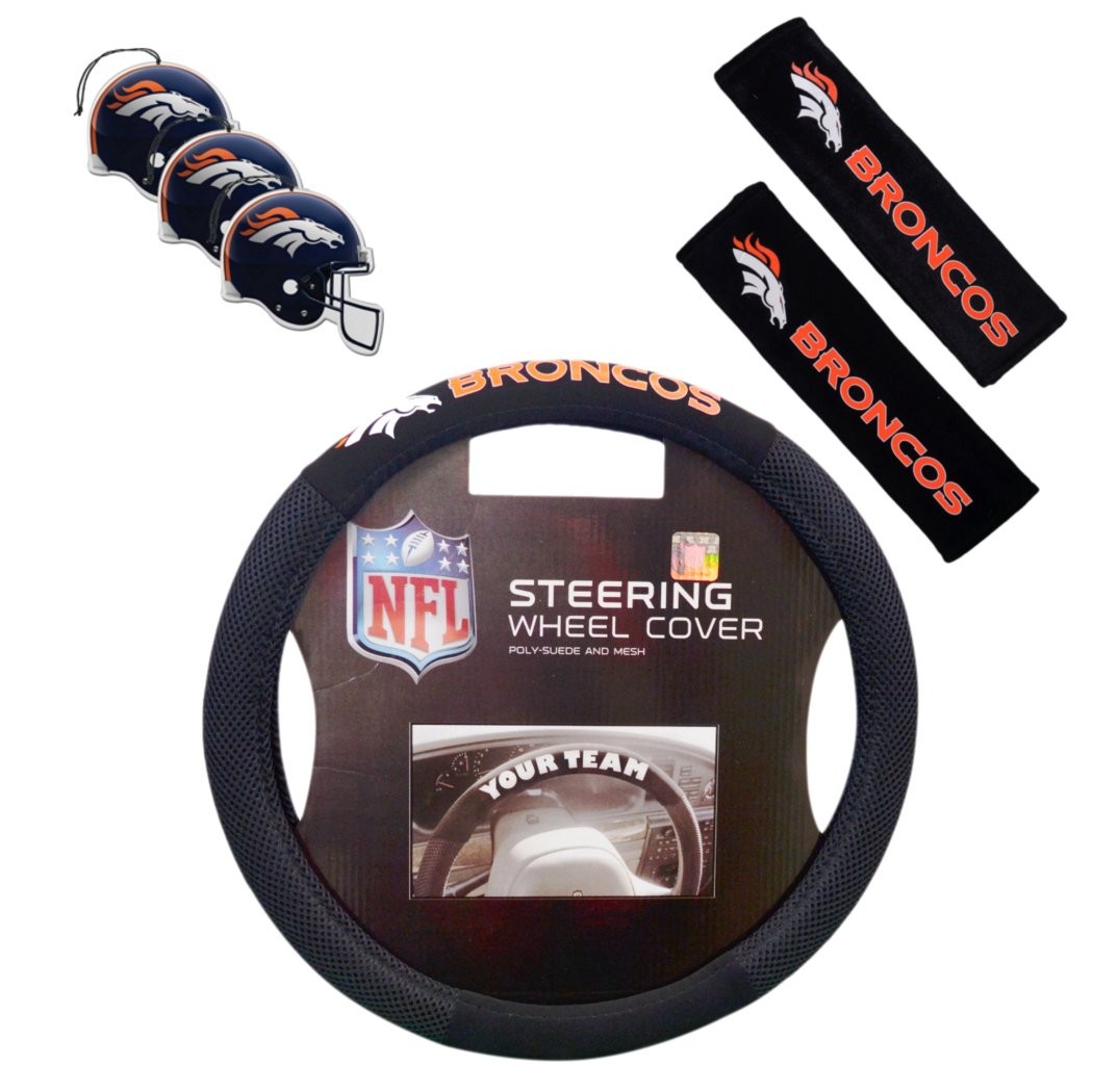 NFL Auto Accessories Bundle - Team Steering Wheel Cover, Air Fresheners and Seat Belt Cover