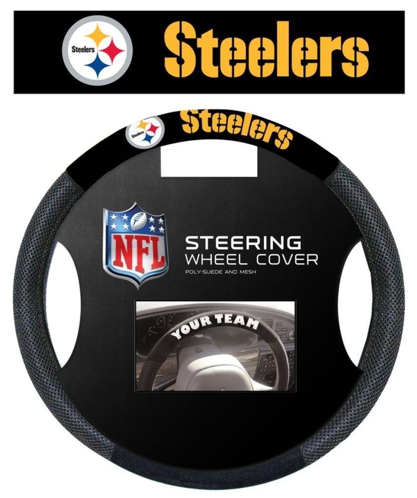 NFL Pittsburgh Steelers Poly-Suede Steering Wheel Cover Auto Accessories 15 x 15in