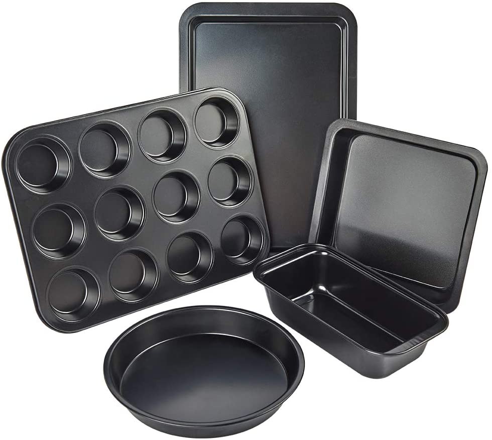Nonstick Bakeware Set, 5 Pcs Bakeware Include Cookie Sheet, Loaf Pan, Square Pan, Round Cake Pan