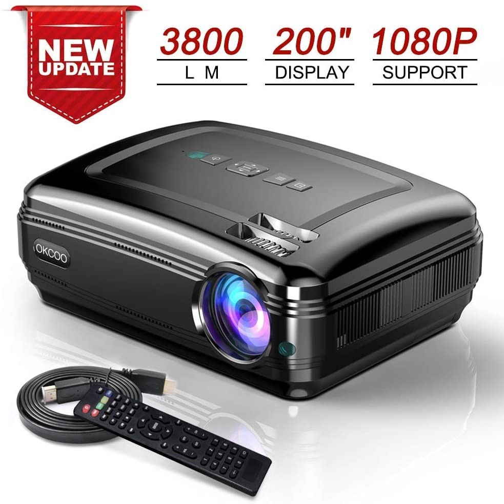 OKCOO Home Theater Video Projector, HD 1080P Cinema Movie Projector, Overhead LED Projectors for Bus