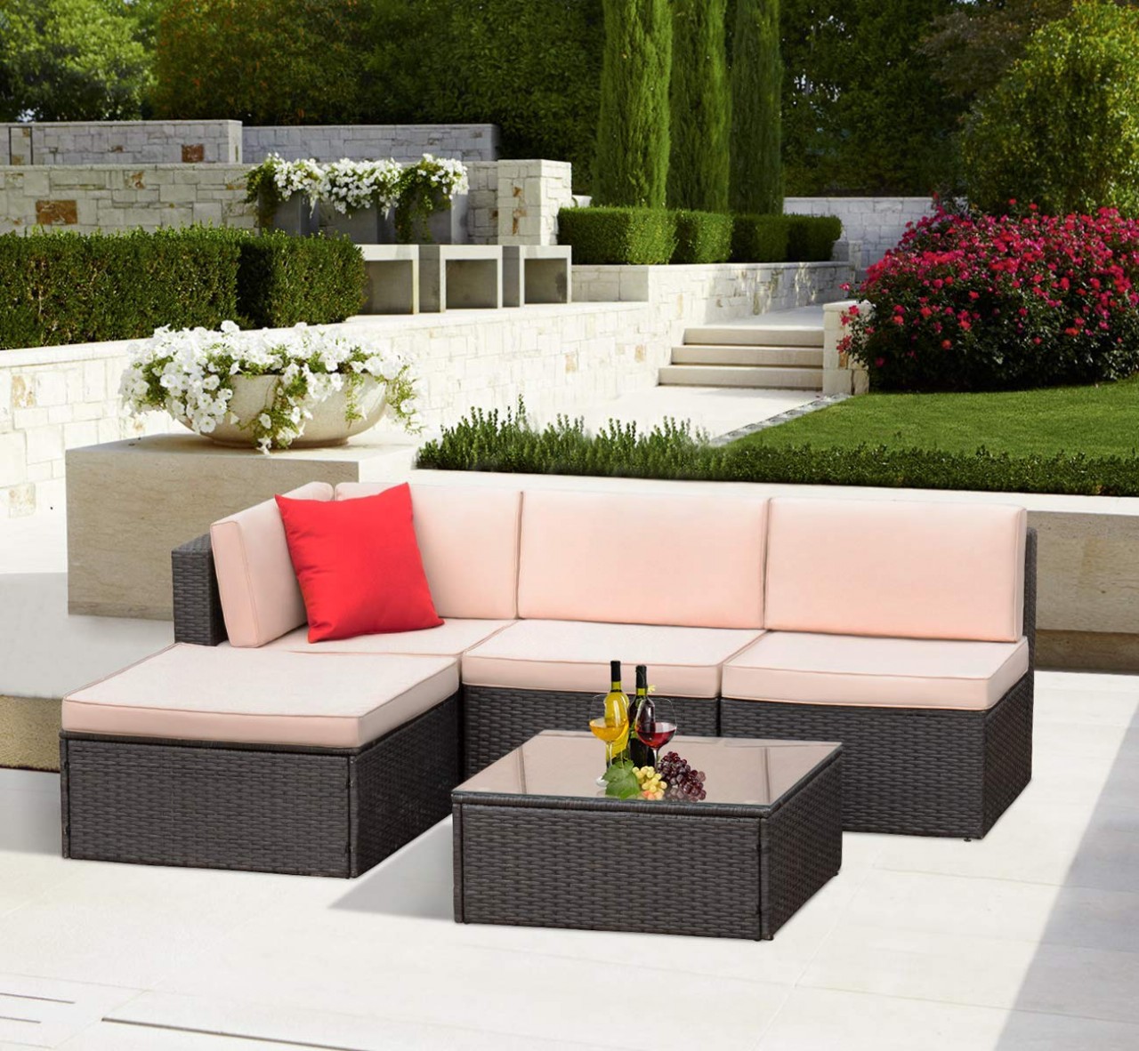 Outdoor Patio Furniture Lawn Garden Patio Sets All-Weather Wicker PE Ratten Sectional Sofa Sectional