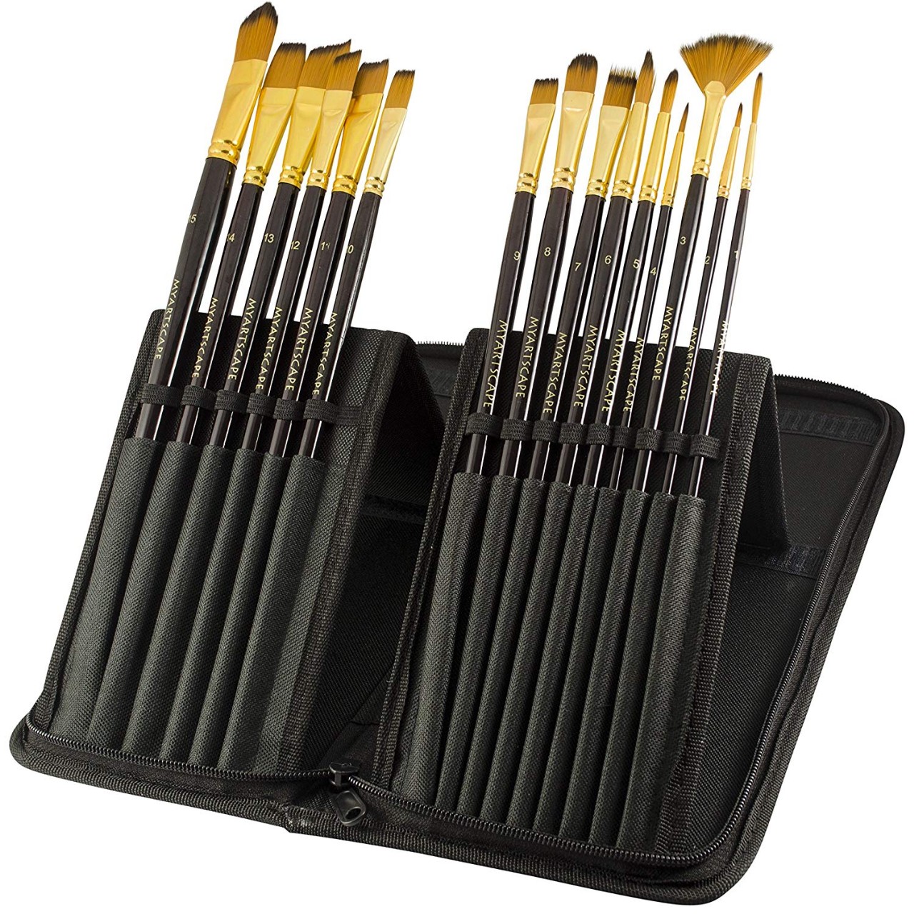 Paint Brushes - 15 Pc Brush Set for Watercolor, Acrylic, Oil & Face Painting | Long Handle Artist