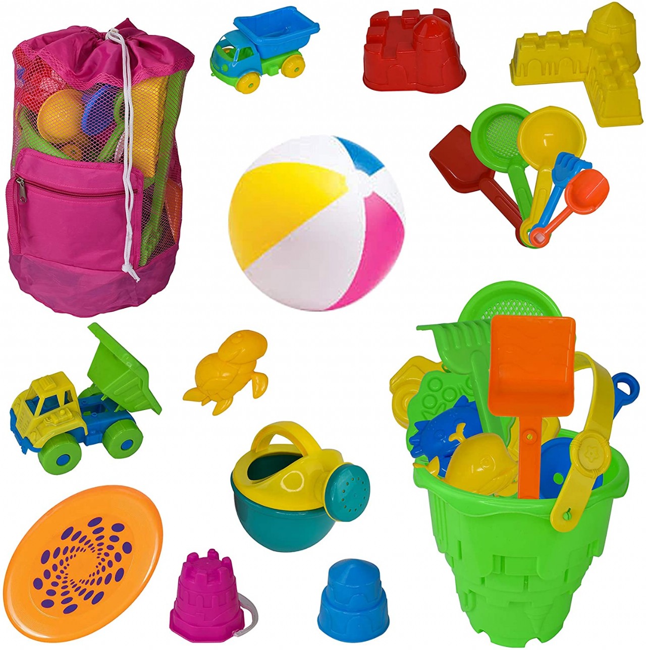 PB's Gifts Beach Toys for Kids, Sandcastle Mold Complete Sand Toy Set Including Large Mesh Beach Bag