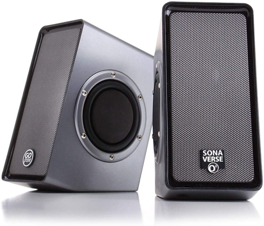 PC Computer USB Powered Speakers w/ 3.5mm AUX Input by GOgroove - SonaVERSE O2 (Black) - 2.0 Channel