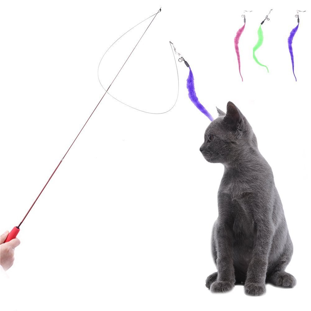 Pet Cat Toy Retractable Wand with Feathers Toy Interactive Funny Teaser Cat Catcher Toys Telescopic