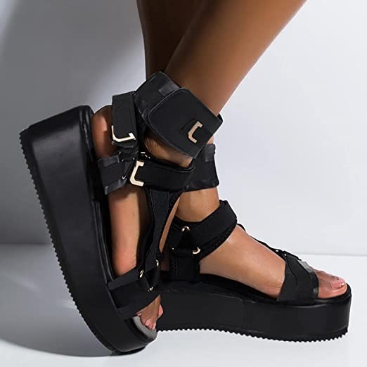 Platform Low Wedges Beach Sandals Casual Summer Open Toe Rubber Sole Sandals for Women