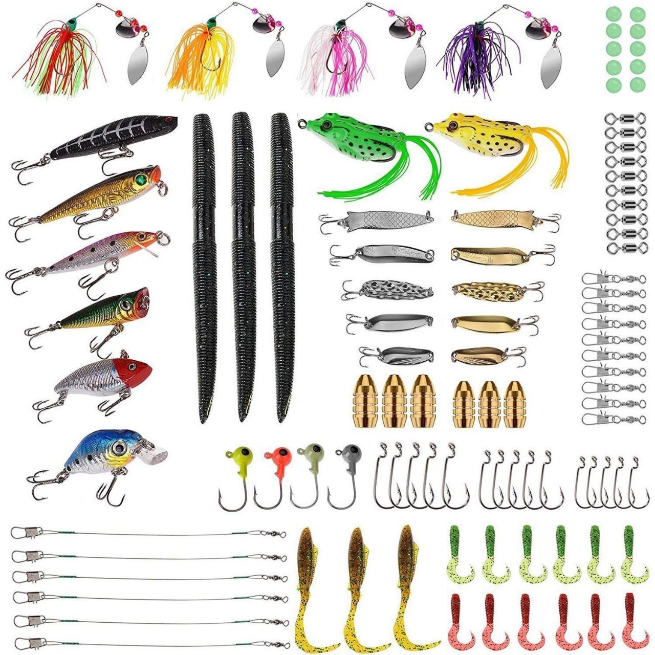 PLUSINNO Fishing Lures Baits Tackle Including Crankbaits, Spinnerbaits, Plastic Worms, Jigs, Topwate