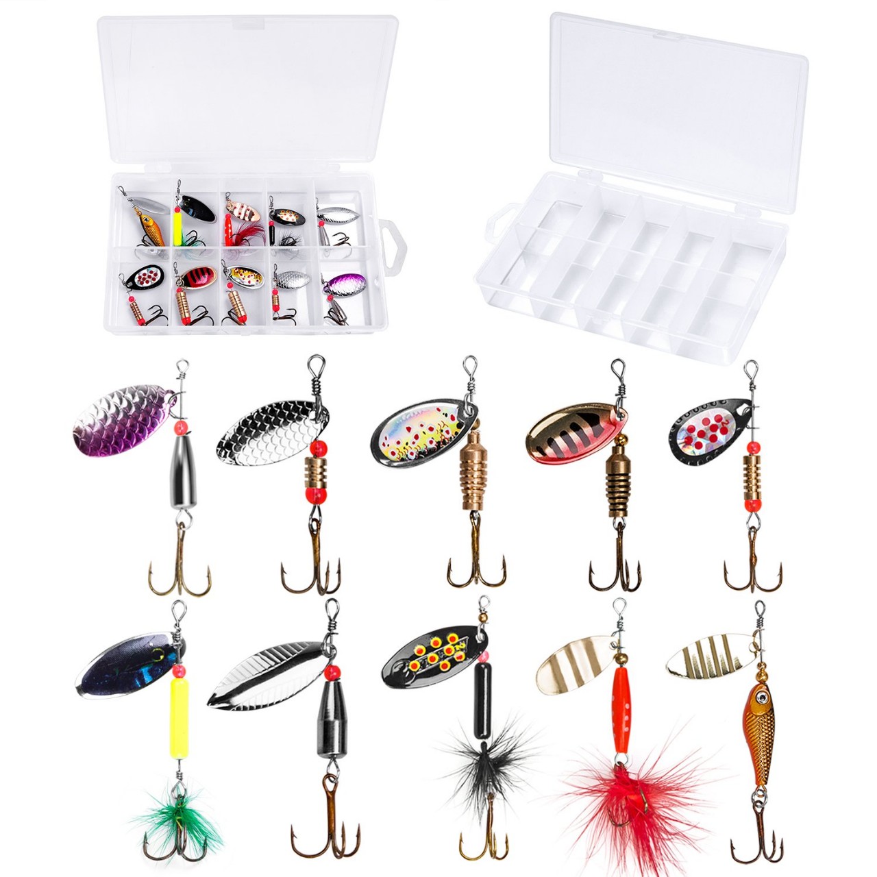 PLUSINNO Fishing Lures for Bass 16pcs Spinner Lures with Portable Carry Bag,Bass Lures Trout Lures H