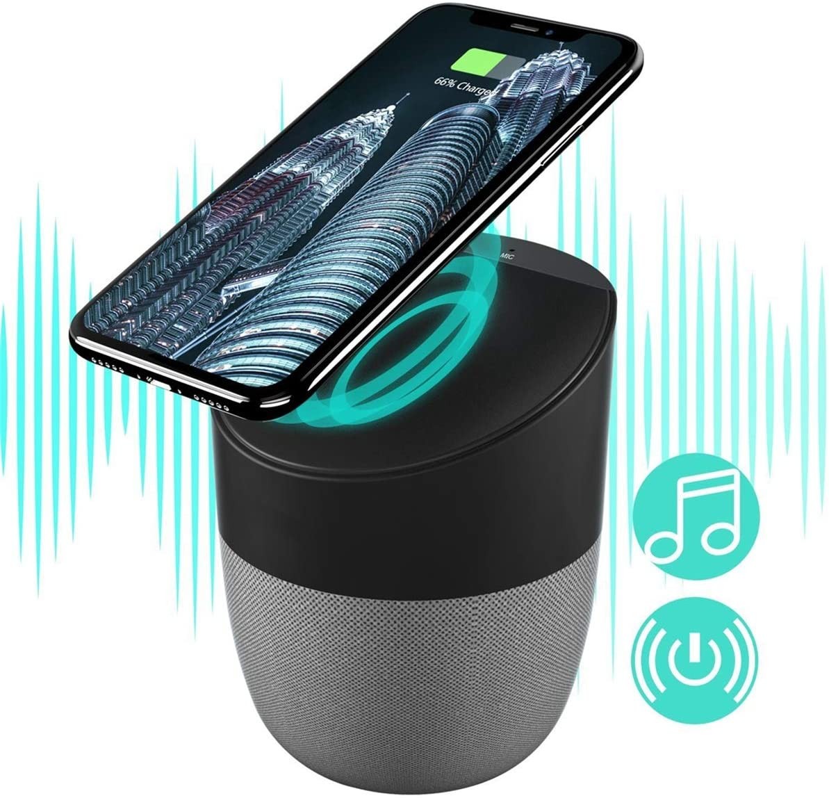 Portable Bluetooth Speakers with Wireless Charger, Wireless Charging Stand Pad Bass Stereo Wireless