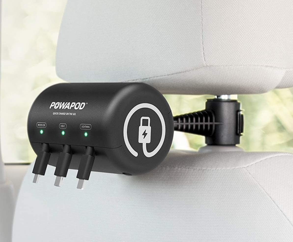 Powapod Multi Car Retractable Cord 3 in 1 Power Charging Station Car Charger, Type C Micro USB