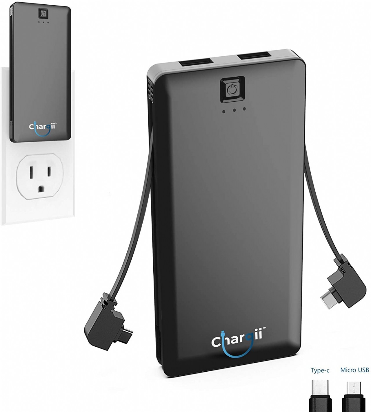 Power Bank - All-in-One Portable Charger - Cell Phone Battery Backup - Built-in Wall Plug AC Adapter