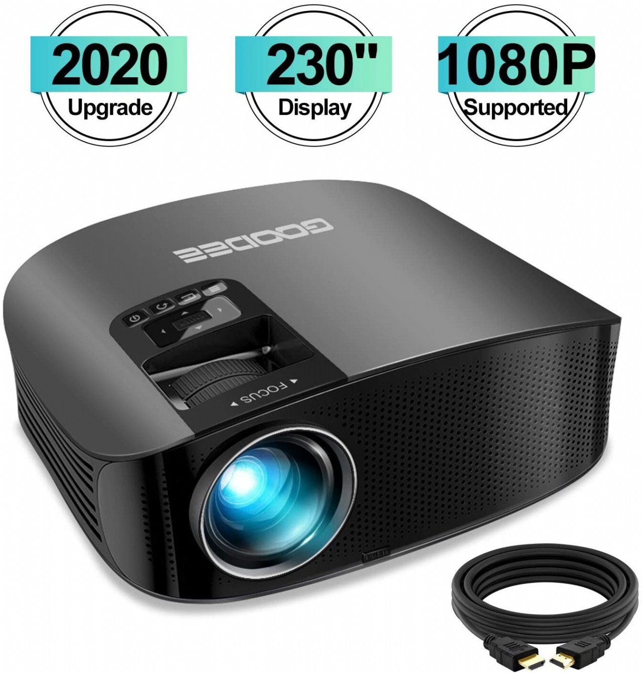 Projector, GooDee 2020 Upgrade HD Video Projector Outdoor Movie Projector, 230