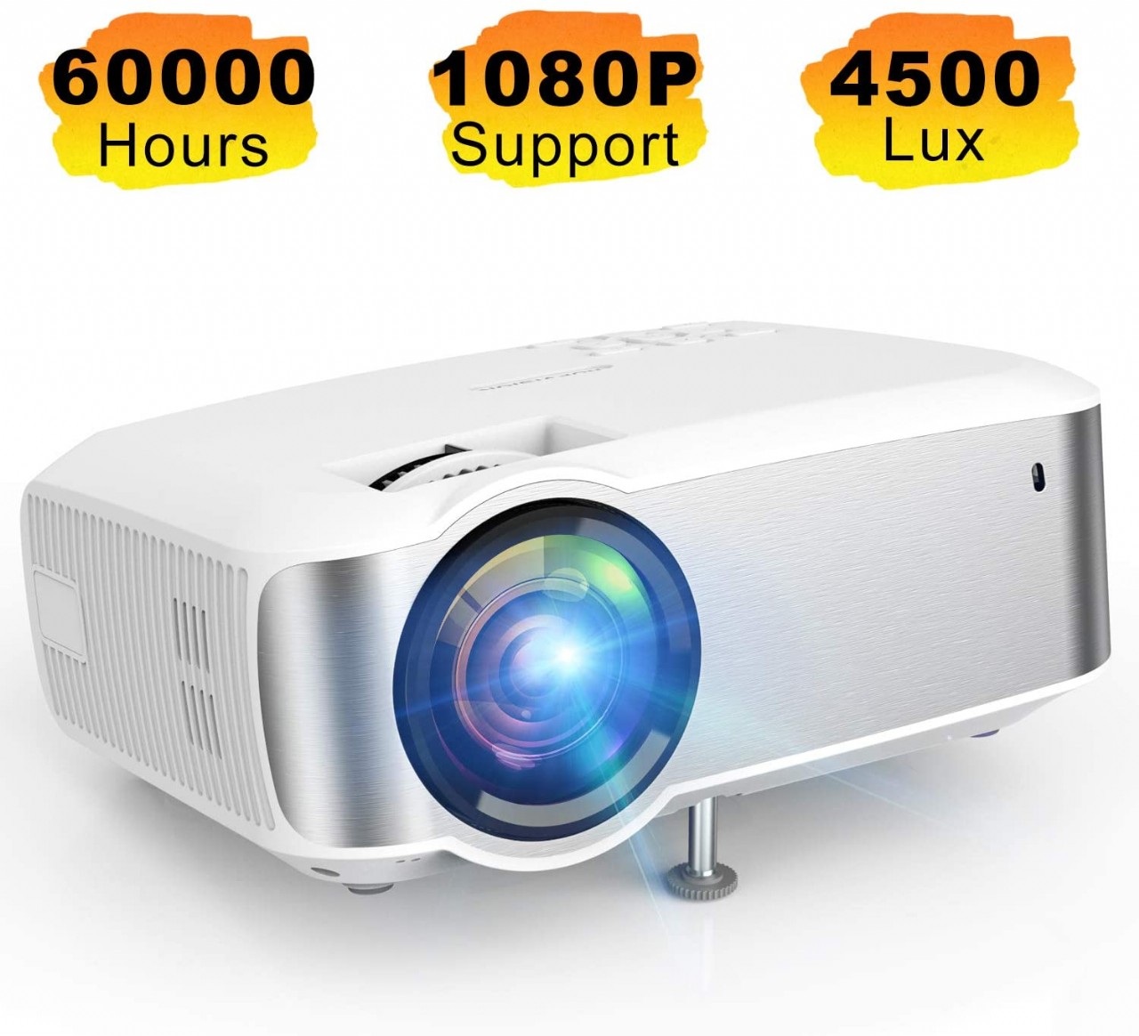 Projector, TOPVISION 1080P Supported Video Projector with 4500L, 60,000 Hrs Home Projector