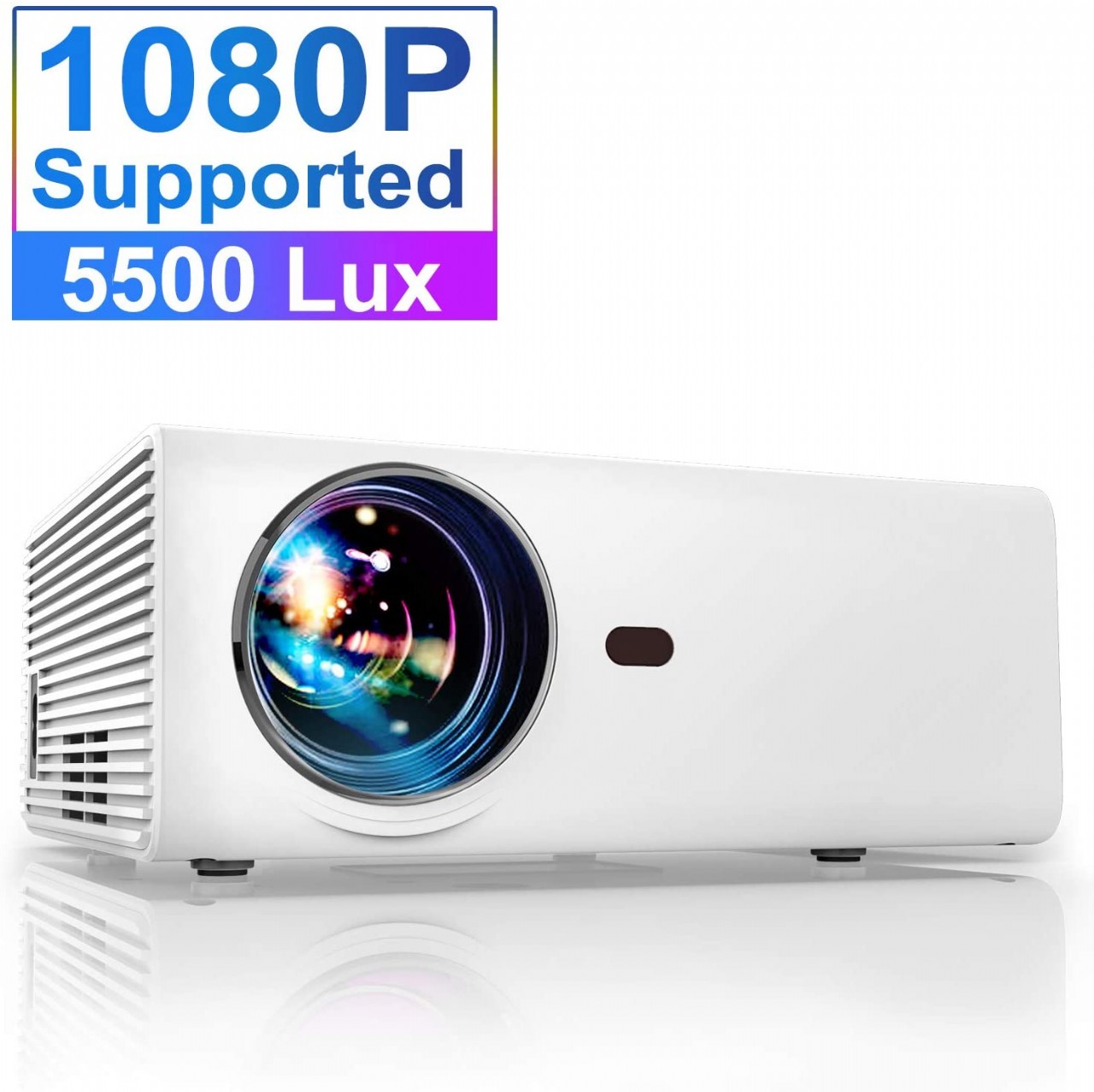 Projector, YABER Portable Projector with 5500LUX 60,000 HRS LED Lamp Life, 1080P and 200’’ Supported