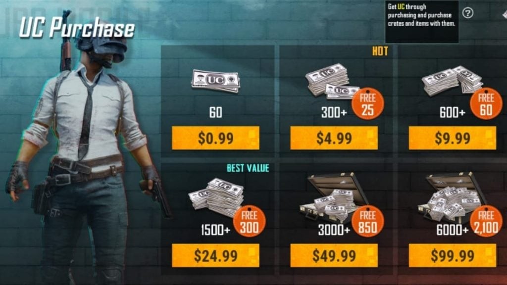 PUBG Mobile in-game purchases