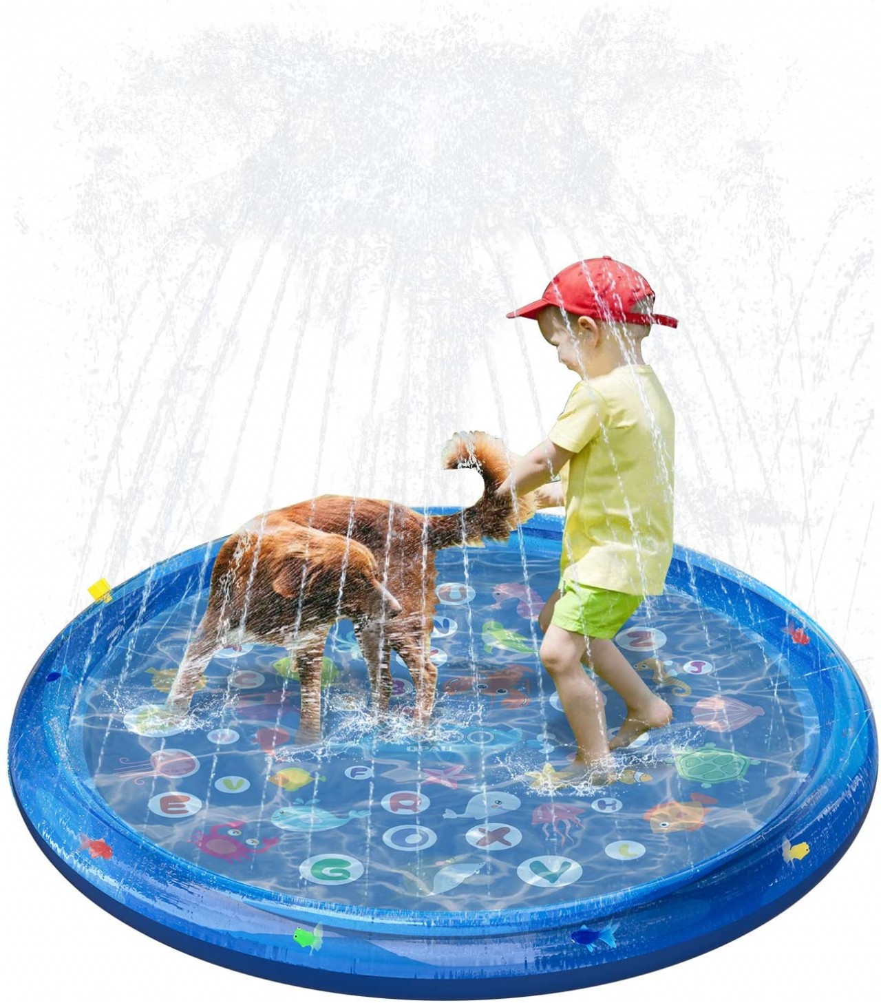 QPAU Sprinkler for Kids, Splash Pad, Baby Pool for Learning, Inflatable Water Toys, 60