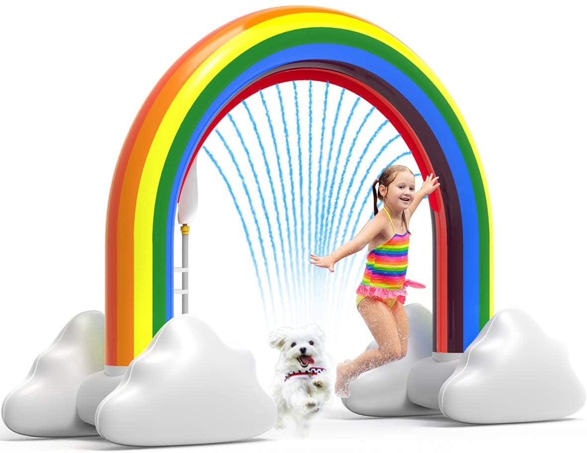 Rainbow Sprinkler Toys, Outdoor Inflatable Pools Summer Fun Spray Water Toy, Outside Backyard Family