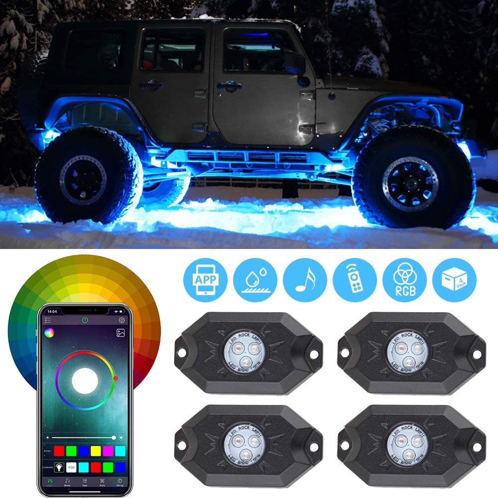 RGB LED Rock Lights -4 Pod Lights Multicolor Neon Lights Off Road Truck SUV ATV UTV Underglow Under