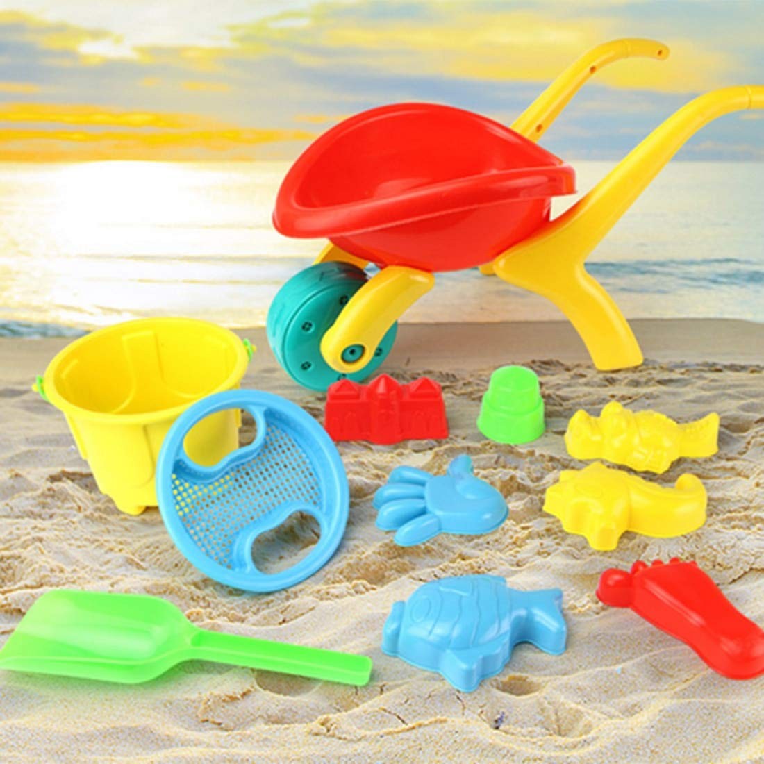 Sand Castle Molds Large 12-In-1 Large Beach Toys Cart Set Plastic Outdoor Beach Castle Barrels Molds