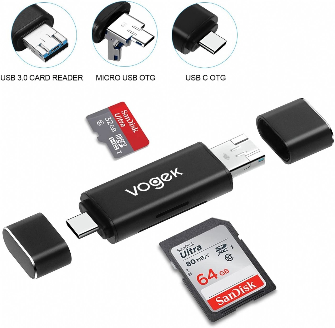 SD Card Reader, 3-in-1 USB 3.0/USB C/Micro USB Card Reader - SD, Micro SD, SDXC, SDHC, Micro SDHC
