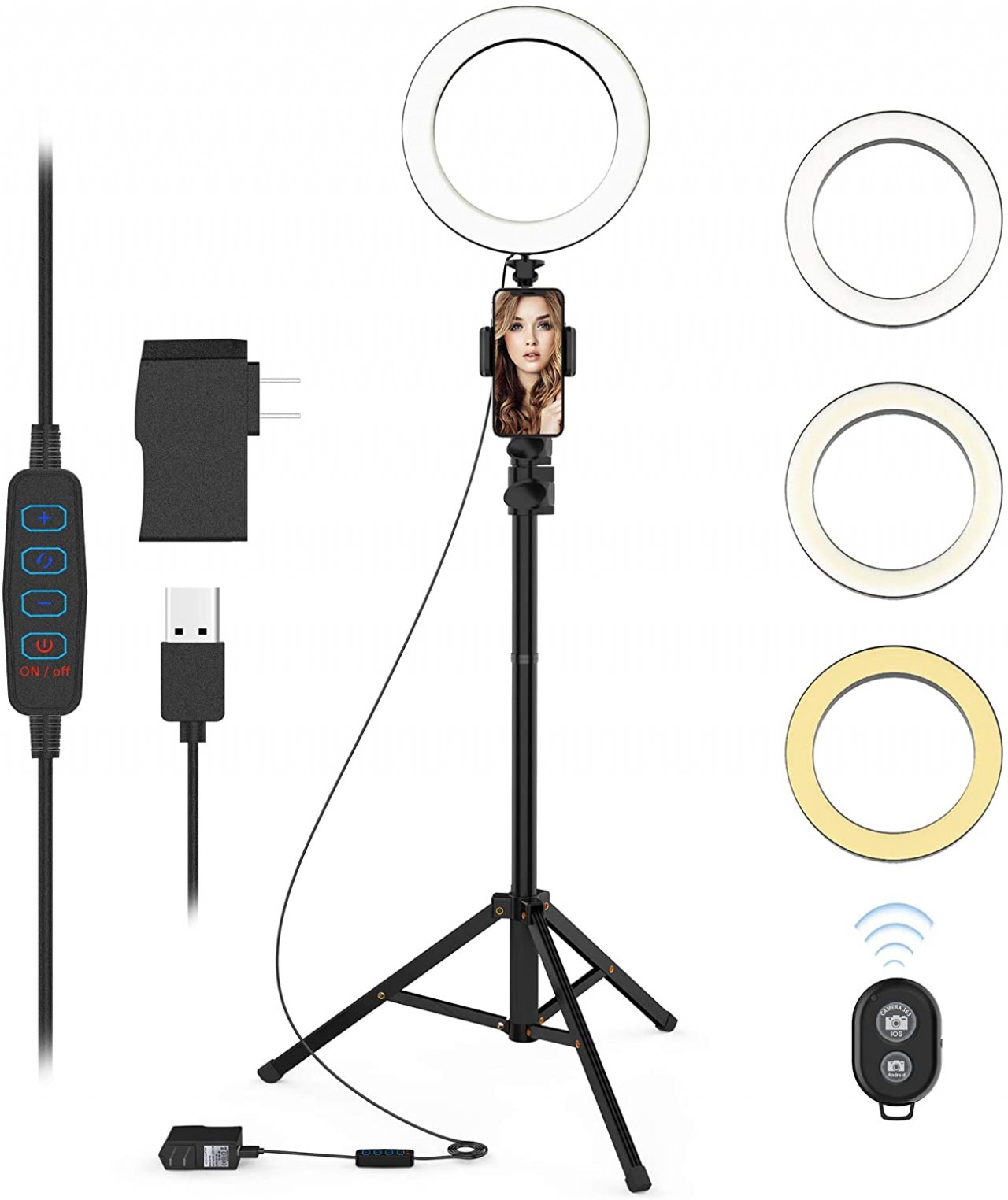Selfie Ring Light with Tripod Stand and Phone Holder LED Circle Lights Halo Lighting for Make Up