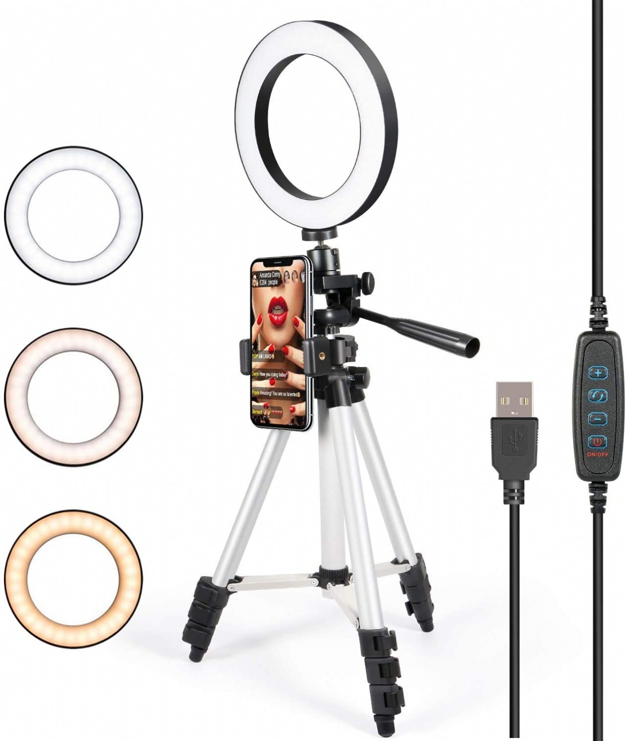 Selfie Ring Light with Tripod Stand for Live Stream - LED Ring Light with Cell Phone Holder
