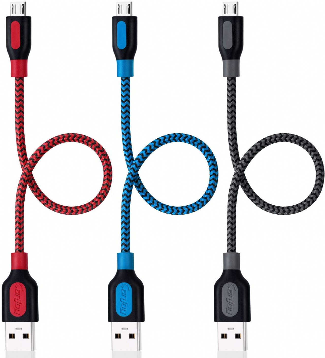 Short Micro USB Cable 1ft Android Charger Nylon Braided USB Fast Charging Cable Data Sync Cord