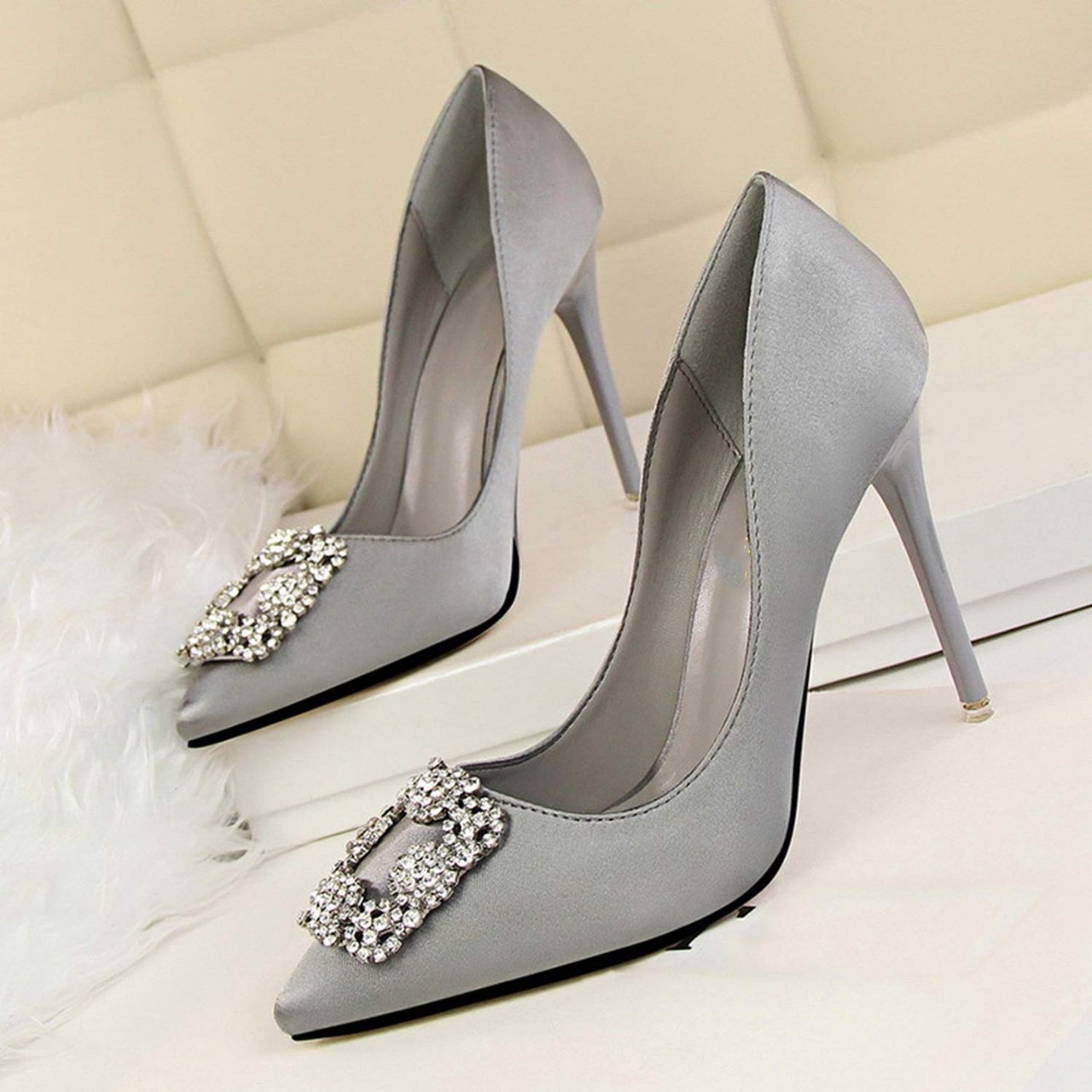 Silk Women Pumps High Heels Heel Shoes Pointed Toe Ladies Shoes Extreme Pumps