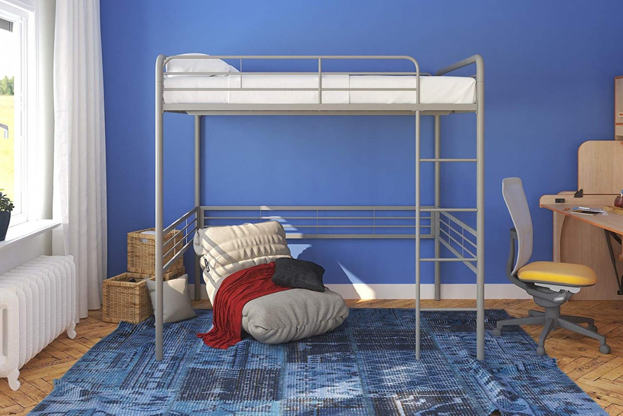 Silver Metal Loft Bed with Signature Sleep Memoir 6-Inch Mattress, Kids Furniture Set, Full Size