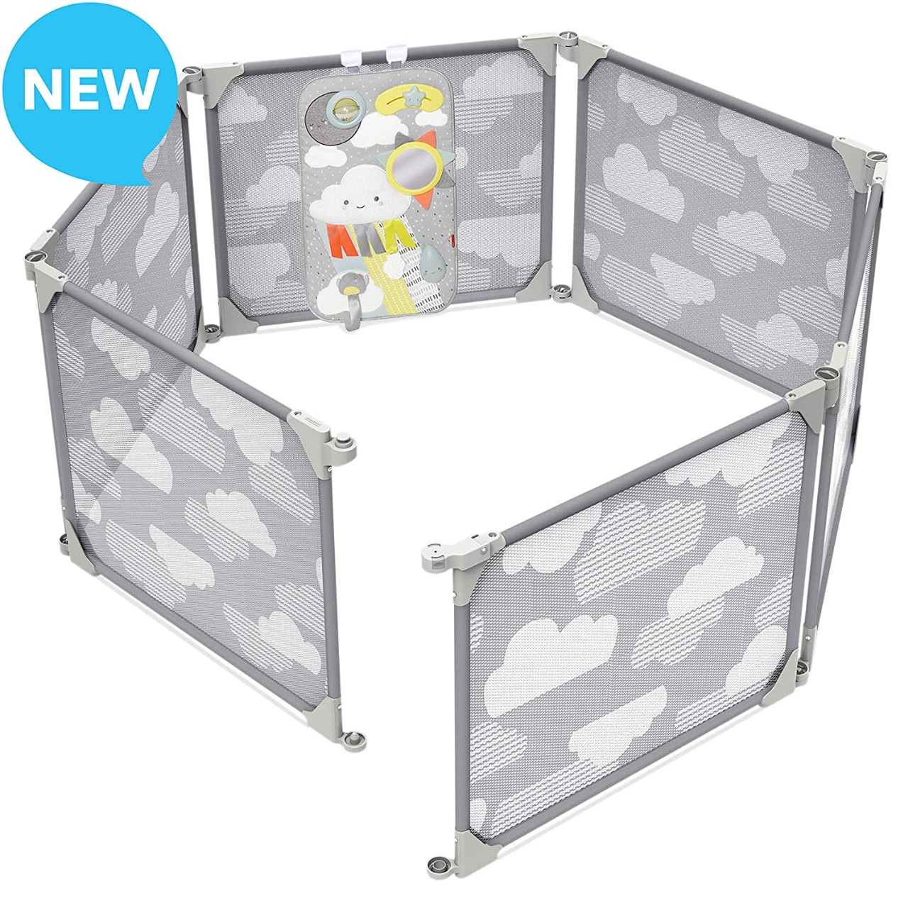 Skip Hop Baby Playpen: Expandable or Wall Mounted Play Yard with Clip-On Play Surface, Silver Lining