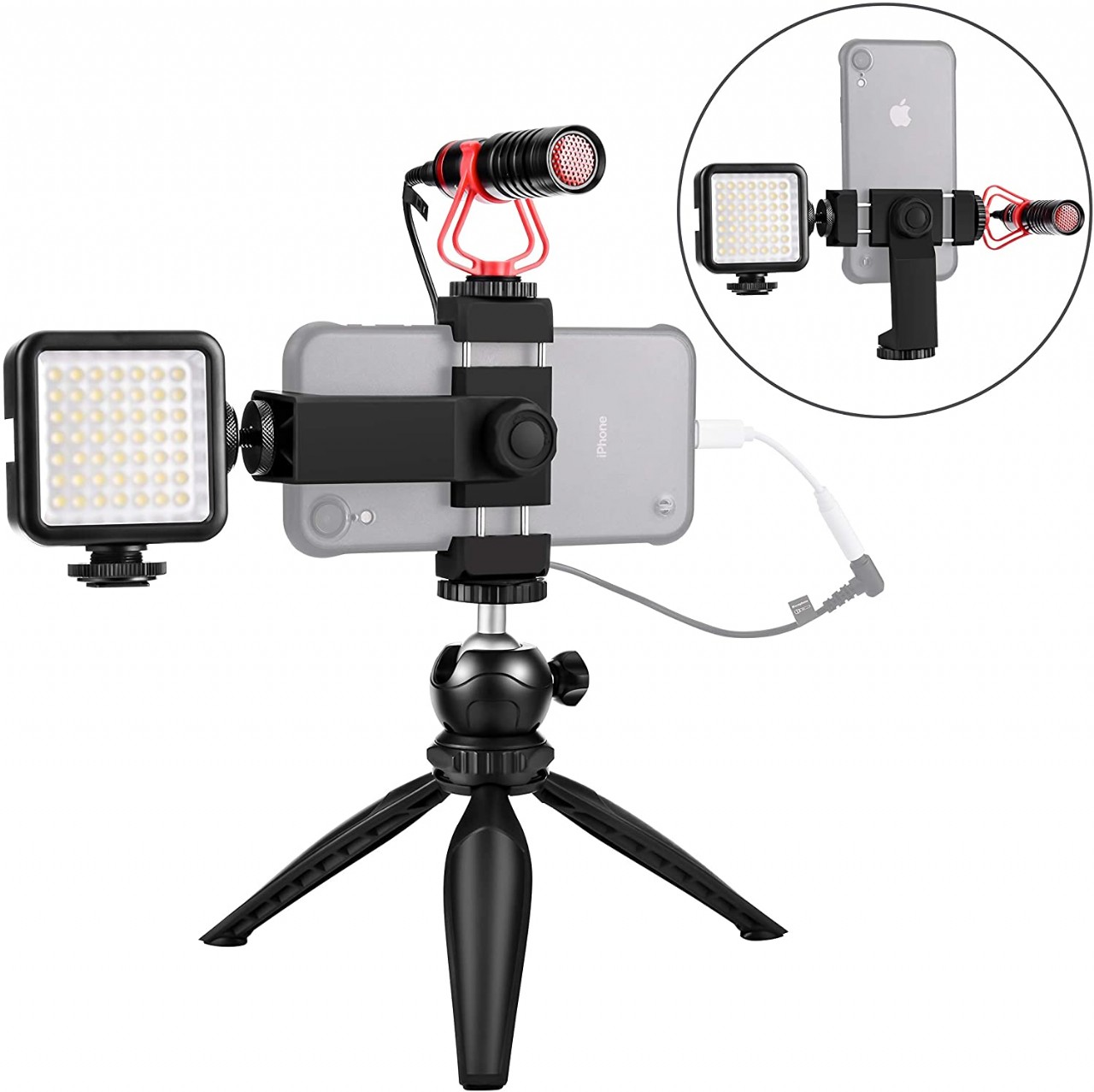 Smartphone Video Microphone Kit with LED Light,Phone Holder,Tripod Vertical & Horizontal Vlog YouTub