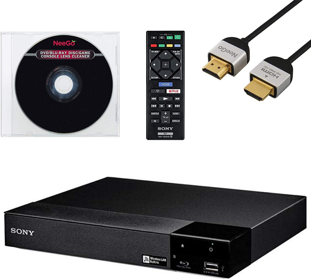 Sony BDP-S3700 - Reproductor de Blu-Ray con Wi-Fi integrado + mando a distancia + cable HDMI NeeGo
