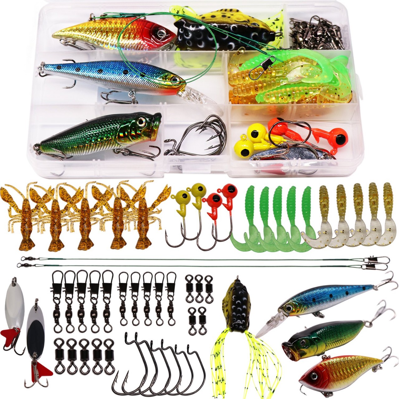 SUPERTHEO Fishing Lure Set Fishing Spoons Frog Lures Soft Hard Metal Lure Crank Popper Minnow Pencil