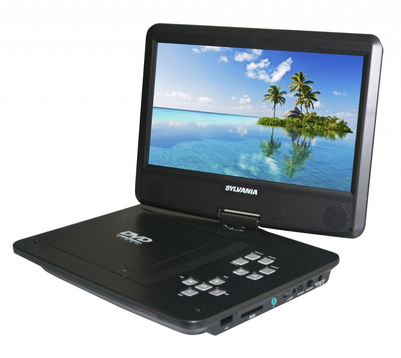 Sylvania SDVD1048 10-Inch Portable DVD Player, 5 Hour Rechargeable Battery, Swivel Screen, with USB