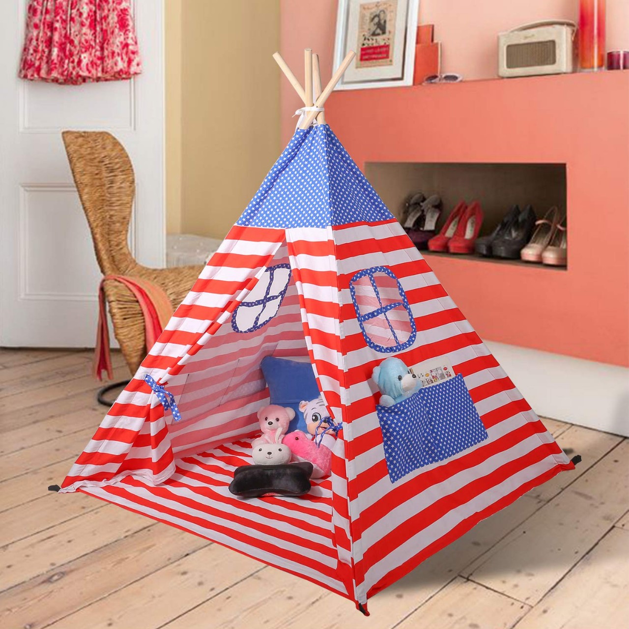 Teepee Tent for Kids ，Indian Play Tent，Children Play Tent with Carry Case for Indoor Outdoor，Sturdy