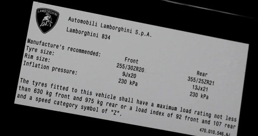 The optimal tire pressure for a Lamborghini Aventador